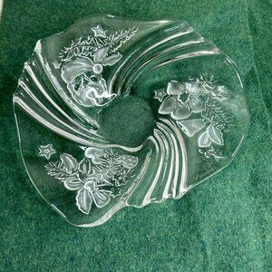 Vintage Mikasa Etched Glass Christmas Medley Bowl Candy Dish With Holiday Design